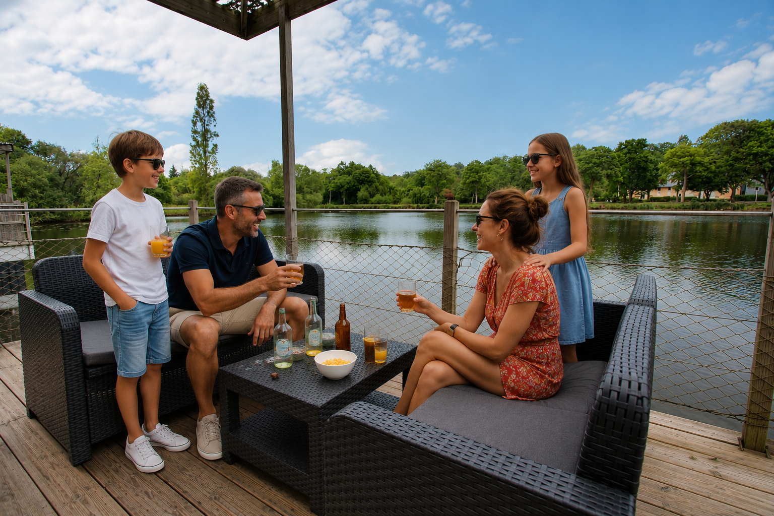 Maison flottante en Bretagne avec terrasse sur le canal de Nantes à Brest